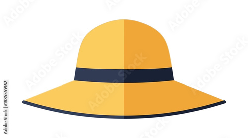 Flat sun hat with yellow and navy band wide-brimmed hat