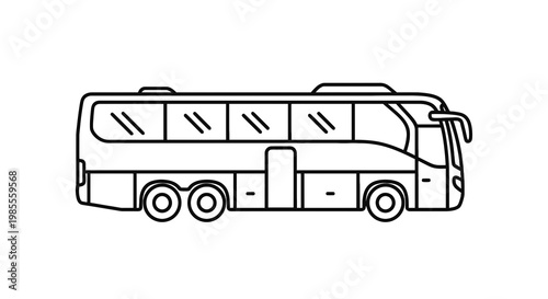 Outline drawing of a modern coach bus with large windows and three axles for travel and transportation in vector design