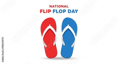 National Flip Flop Day graphic with red and blue flip flops a simple vector illustration for summer holidays and beach themes isolated on white