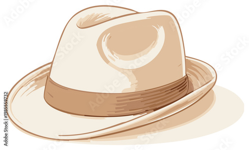 Classic Fedora Hat with Band Artistic Illustration Soft Light and Shadow Effect
