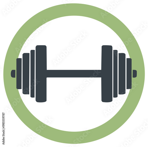 Dumbbell icon vector illustration, fitness and exercise, strength training equipment in a green ring