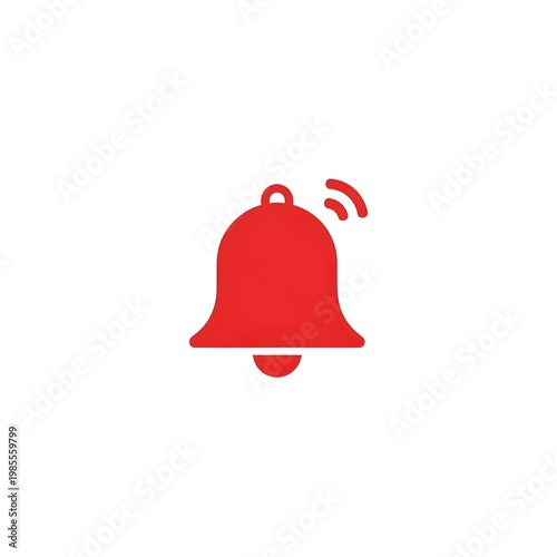 Vibrant Red Bell with Sound Waves on White Background