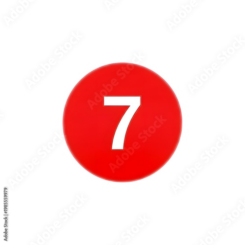 White number seven inside a solid red circle on a white background (258