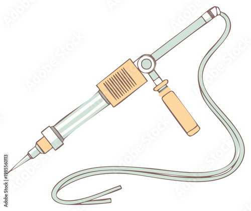 Stylized illustration of a medical syringe with a thin needle and connected tubing