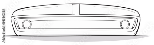 Vintage classic car front view line art illustration. Retro automobile sketch with round headlights.