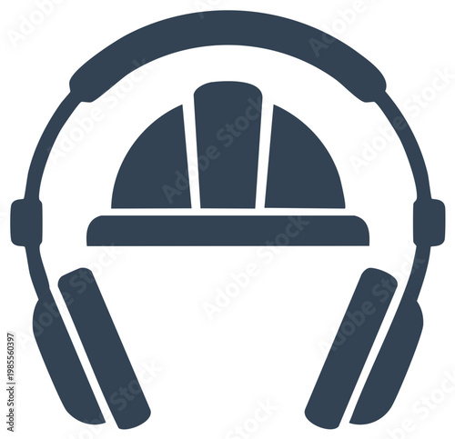 Headphones and Hard Hat Icon Combining Safety and Sound for Construction Workers or Industrial Settings