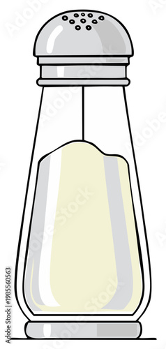 Illustration of a Simple Salt Shaker with Gray Cap and Cream-Colored Salt
