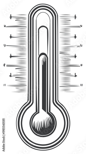 Stylized black and white thermometer showing temperature measurement and climate indication
