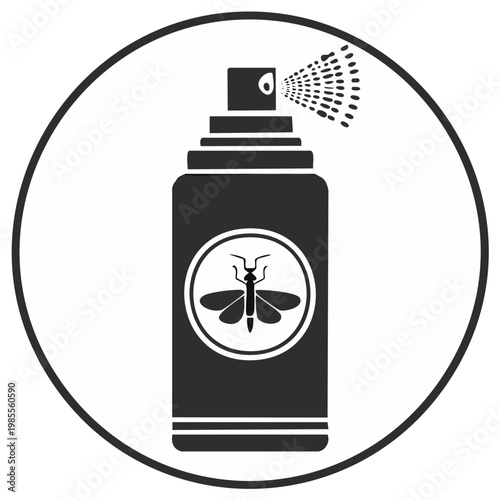 Insecticide Spray Can Icon with Mosquito Symbol Design in a Circular Frame