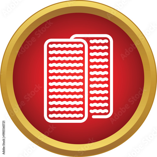 Stone tablets with text lines inside a red circle with gold border