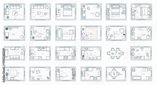 Architectural Floor Plans Collection Blueprint Design.