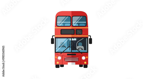 Obraz na plátne Red double-decker bus front view, flat red bus flat transportation