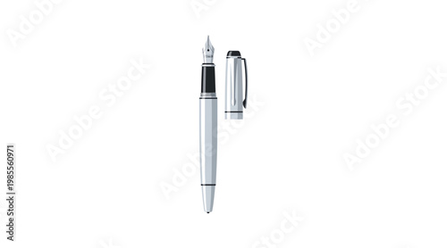 Silver and black retractable fountain pen with clip