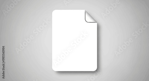 Blank document icon with curled corner casting soft shadow on a stylized gray radial gradient background design element for graphic projects