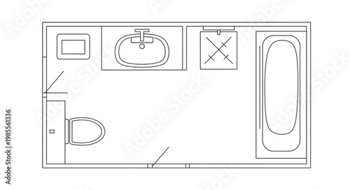 Bathroom floor plan layout with fixtures and dimensions.