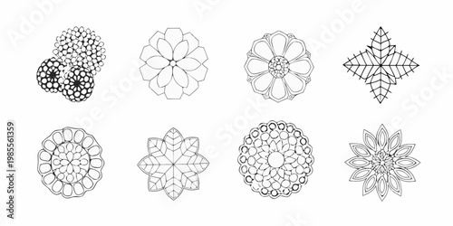 Black and white floral designs arranged in a grid pattern