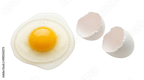Cooked fried egg with white shells isolated on clear background