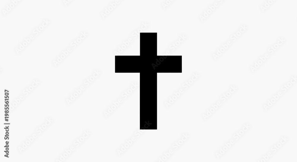 Fototapeta premium Simple black Christian cross symbol on a clean white backdrop for religious themes and graphic design elements; classic and minimal style
