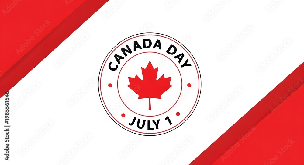 Fototapeta premium A graphic design celebrating Canada Day on July 1st with a red maple leaf and patriotic colors