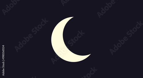 Crescent moon illustration in dark navy sky provides a peaceful calm feeling during the night in a minimalistic vector design.