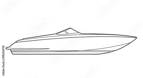 Sleek powerboat outline vector illustration; modern yacht design in monochrome for nautical themes and luxury watercraft visuals