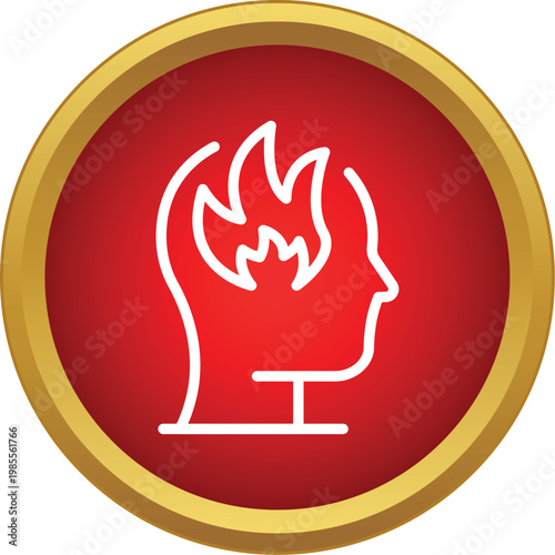 Human head line icon showing fire, representing concepts of anger, stress, and burnout