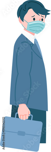 Male worker anxiously waiting with wearing facial