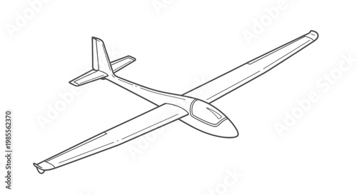 Glider outline illustration against a white backdrop featuring sleek aerodynamics and precision engineering in minimalist style