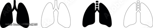 Human Lungs Icon Set - Silhouette and Outline Vector Illustration. Simple Lung Icons for Healthcare.