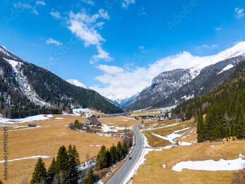 Country Road landscape from Austria Obertauern during Spring, Spring in the Valley Winter on the Mountains