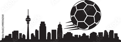 Global soccer championship iconic football silhouette against a modern city skyline a world class sporting event