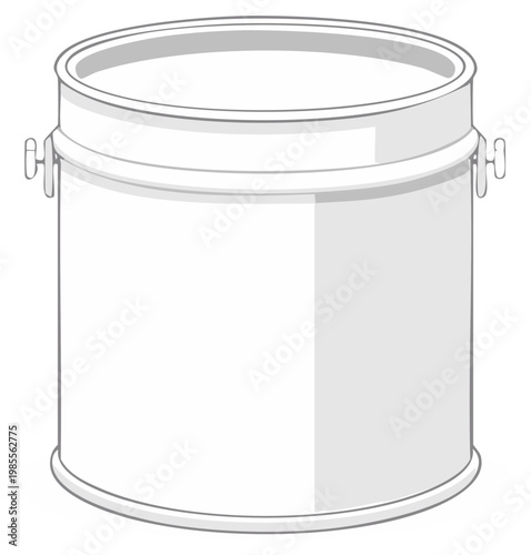Open paint bucket, white container for paint, empty blank pail with handle, painting supplies, illustration