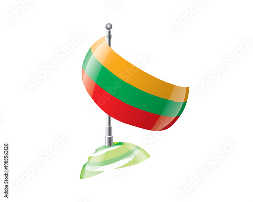 Highly detailed of waving Lithuanian flag with metallic pole and subtle shadow effects for print