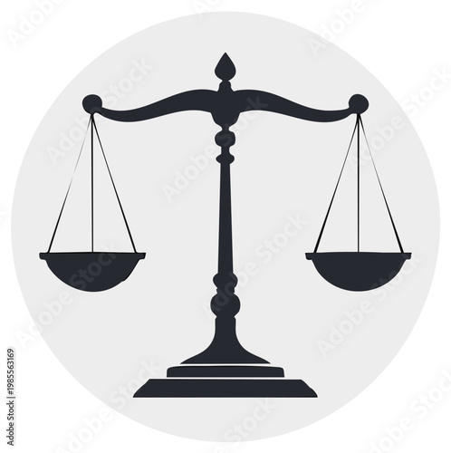 Justice Scale Silhouette in Circular Frame Symbolizing Fairness and Law