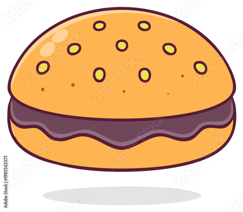 Simple cute cartoon hamburger icon with a sesame seed bun vector illustration