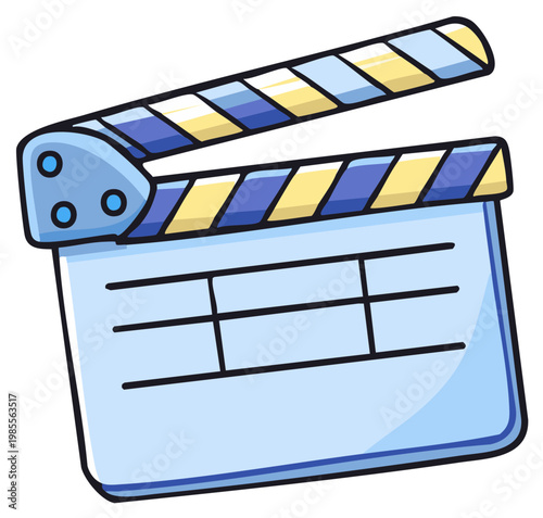 Illustration of a blue open film clapperboard used in movie production for timing and synchronization