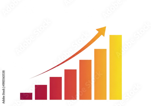 Growing upward trend represented by a series of increasing bar heights and arrows