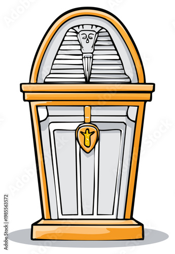 Vector cartoon illustration of a golden Egyptian pharaoh sarcophagus