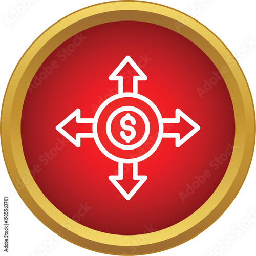 Dollar sign in circle with arrows pointing out, representing money distribution