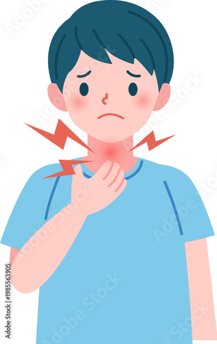 Boy having sore throat