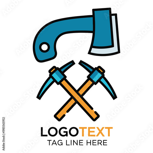 Pickaxes and axe logo with text placeholder for mining or construction company  symbol icon