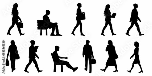 Collection of diverse silhouettes depicting people in various everyday poses