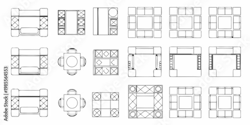 Overhead view of various sofa and seating arrangement outlines