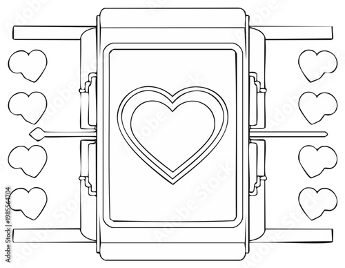 Slot Machine with Hearts: Gambling Love Game Vector Graphic Design Element