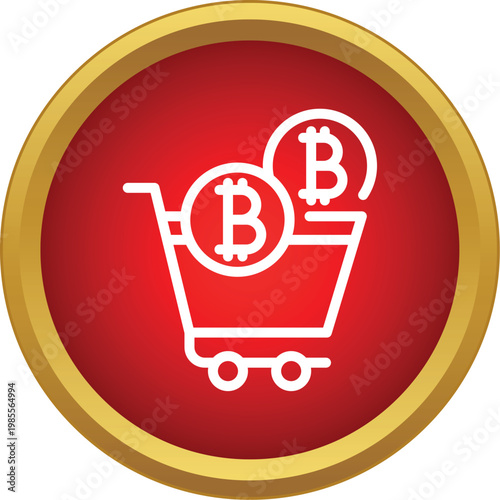 Shopping cart icon filling with bitcoin symbols representing cryptocurrency commerce