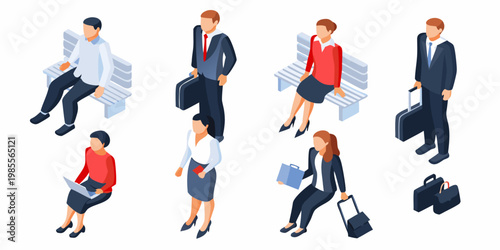 Isometric illustration depicting diverse professionals in a waiting area scene