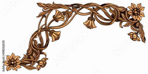 Ornate floral corner design with twisting vines and detailed blossoms