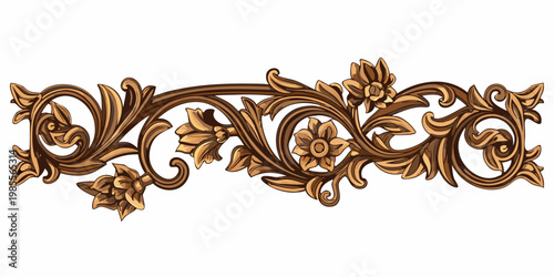 An ornate golden floral and leaf design resembling a decorative border