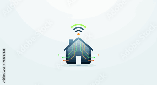 Smart home automation network house with technology connection seamless connection and wireless signal waves illustration