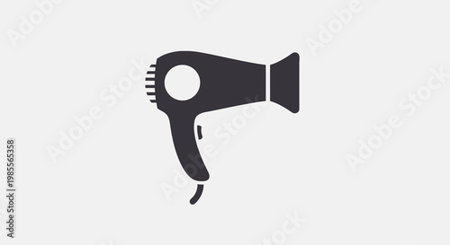 Stylish black silhouette of a hair dryer on a clean background; professional salon equipment in modern vector style
